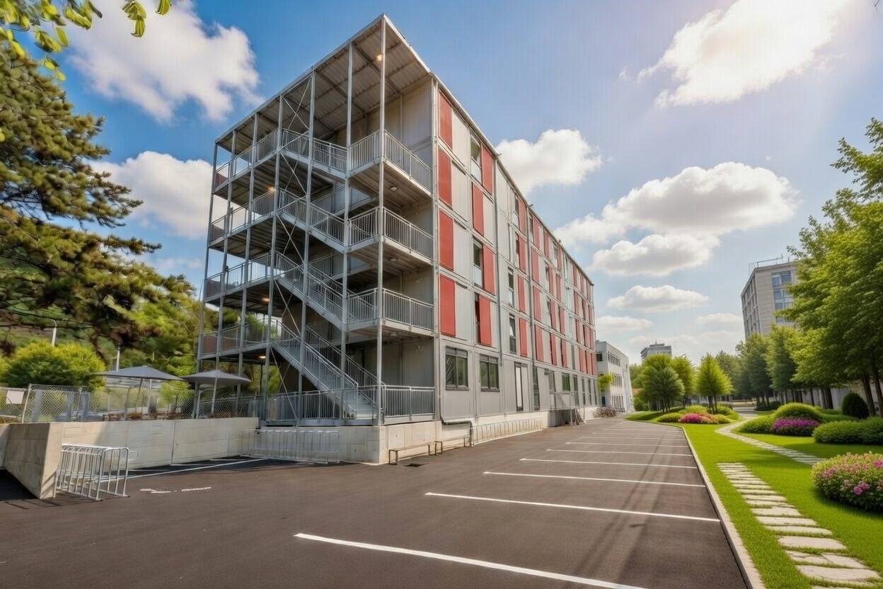 Containertreppen und Containertreppentürme – modulare Treppenanlagen aus Stahl für Baustellencontainer, Bürocontainer, Wohncontainer und Industriecontainer